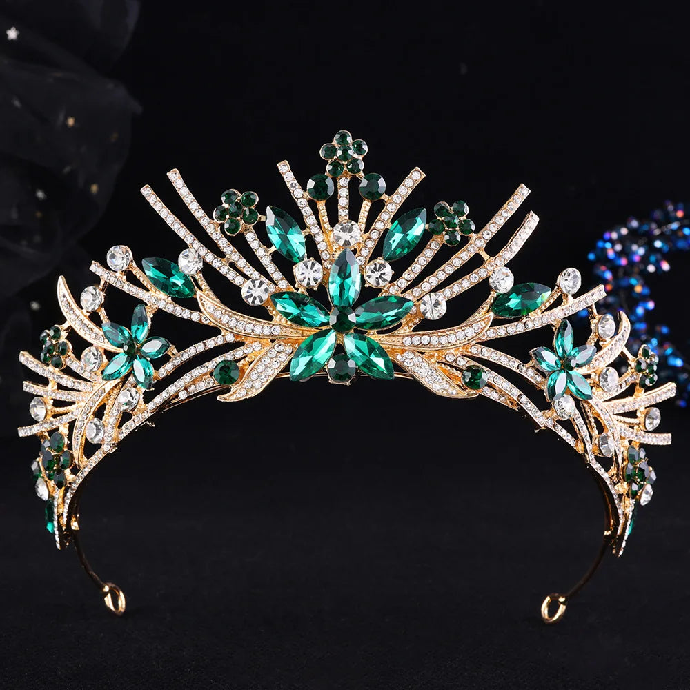 8 Colors Vintage Luxury Sparkly Flower Crystal Tiara For Women Wedding Girls Birthday Party Bride Crown Hair Accessories