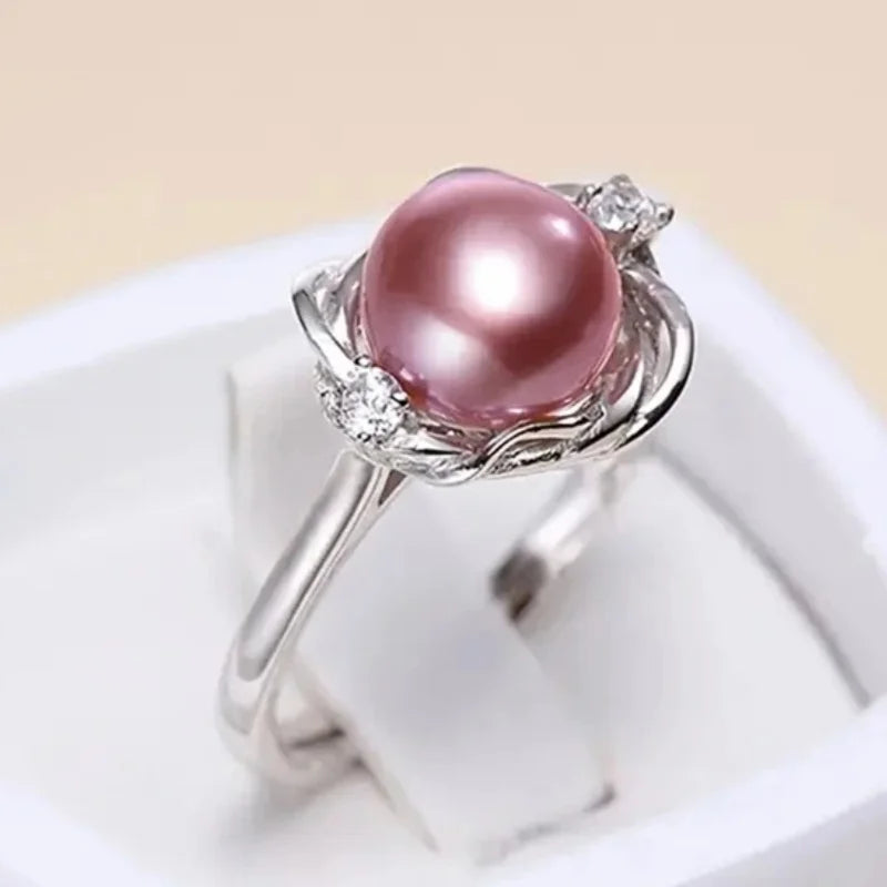 Romantic Rings with Pink Imitation Pearl Fashion Stylish Finger Accessory for Engagement Dainty Wedding Jewelry