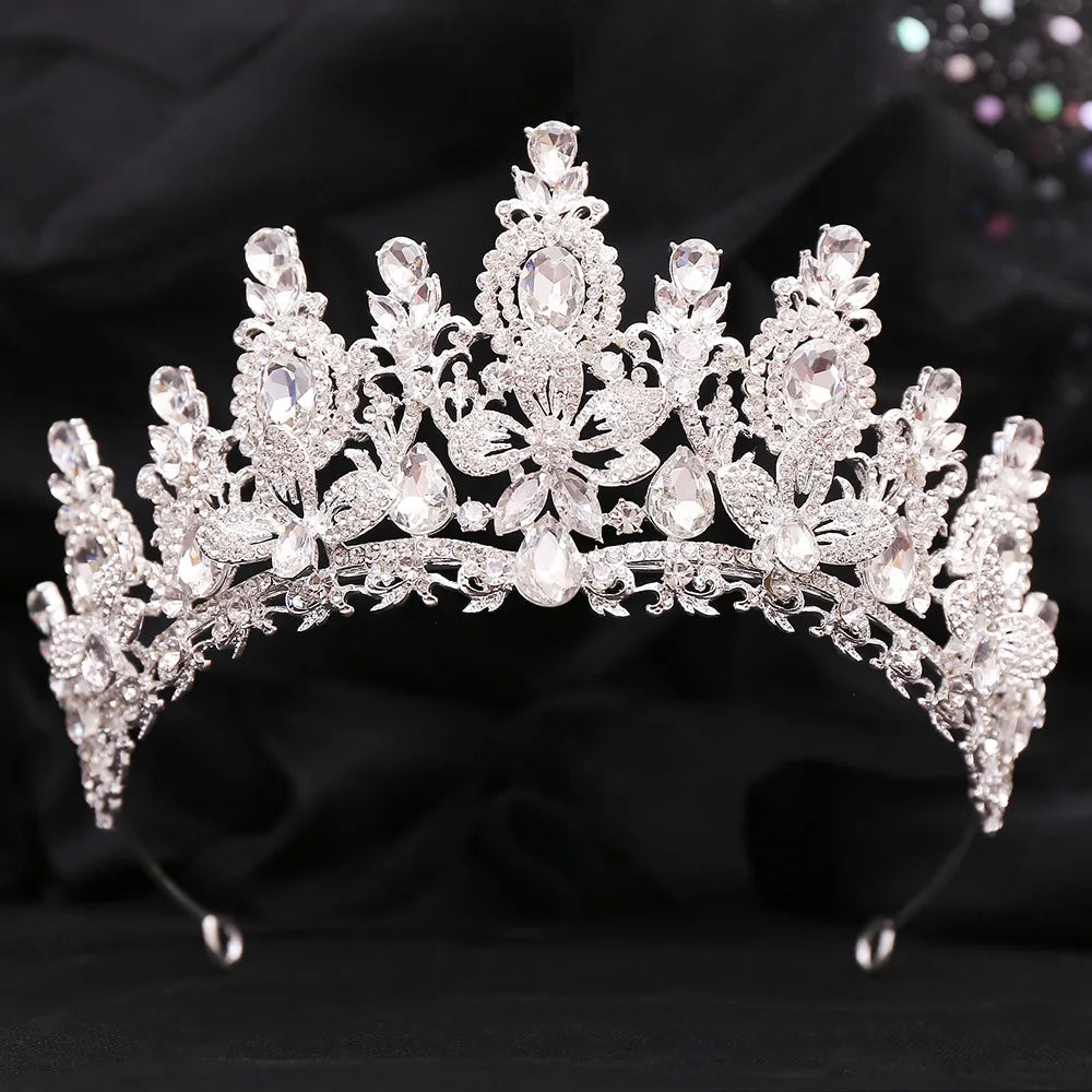 Retro Rose Water Drop Flower Crystal Bridal Tiara Crown Rhinestone Diadem Veil Tiaras Wedding Hair Accessories Headpiece
