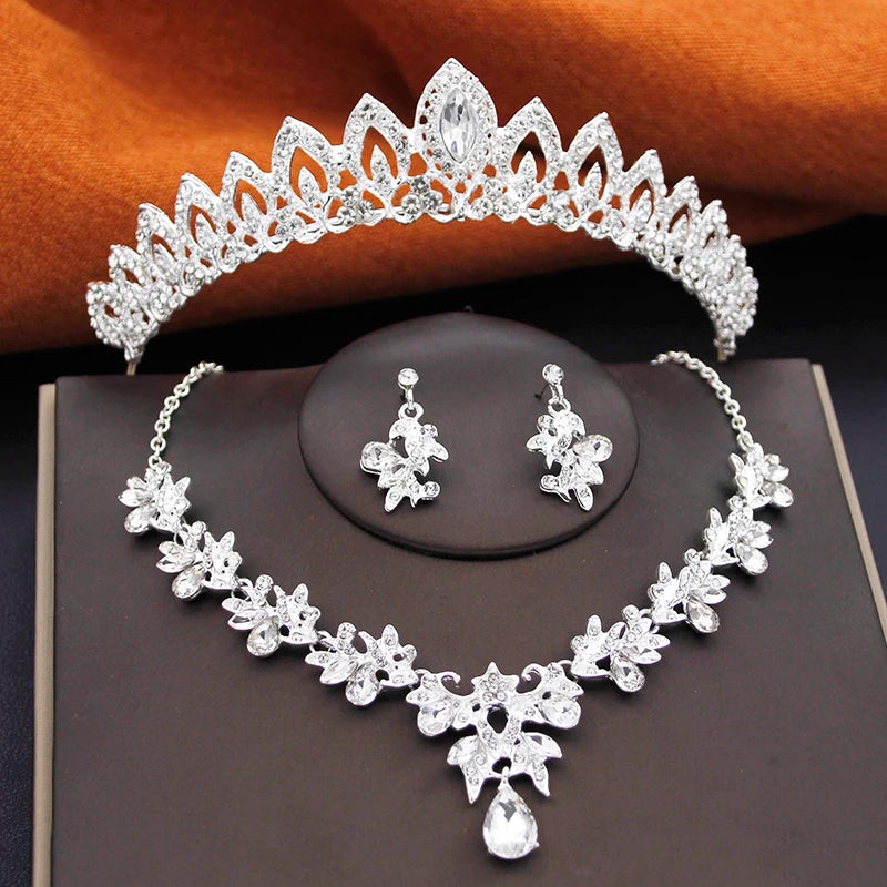 Princess Crown Bridal Jewelry Sets Women Wedding Dress Tiaras Earrings Necklace Set for Girls Birthday Costume Accessory