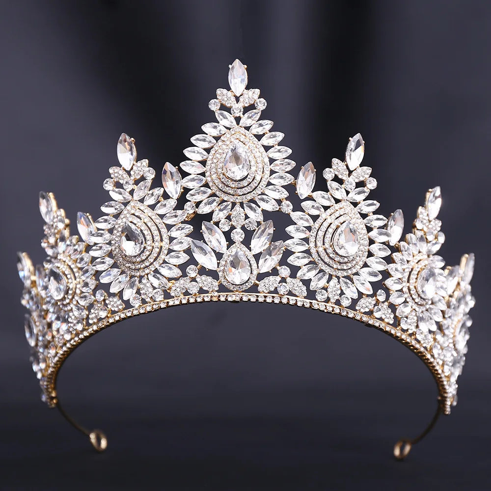 8 Colors Large Opal Crystal Tiara For Women Rhinestone Pageant Diadem Wedding Party Bridal Crown Hair Accessories
