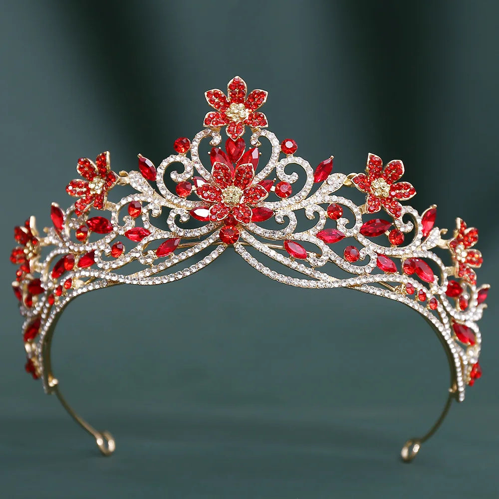 10 Colors Baroque Luxury Flowers Crystal Opal Crown For Women Girls Wedding Bridal Birthday Party Tiaras Hair Dress Accessories