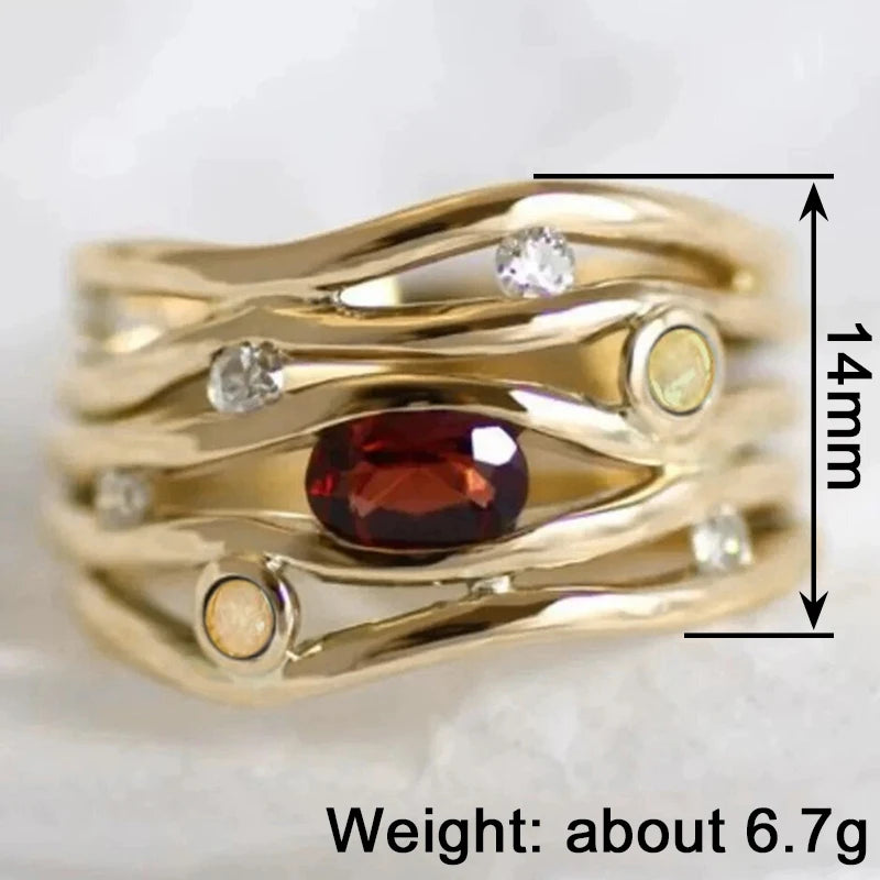Vintage Women Rings with Imitation Opal Irregular Design Statement Female Rings Daily Wear Party Temperament Lady Jewelry