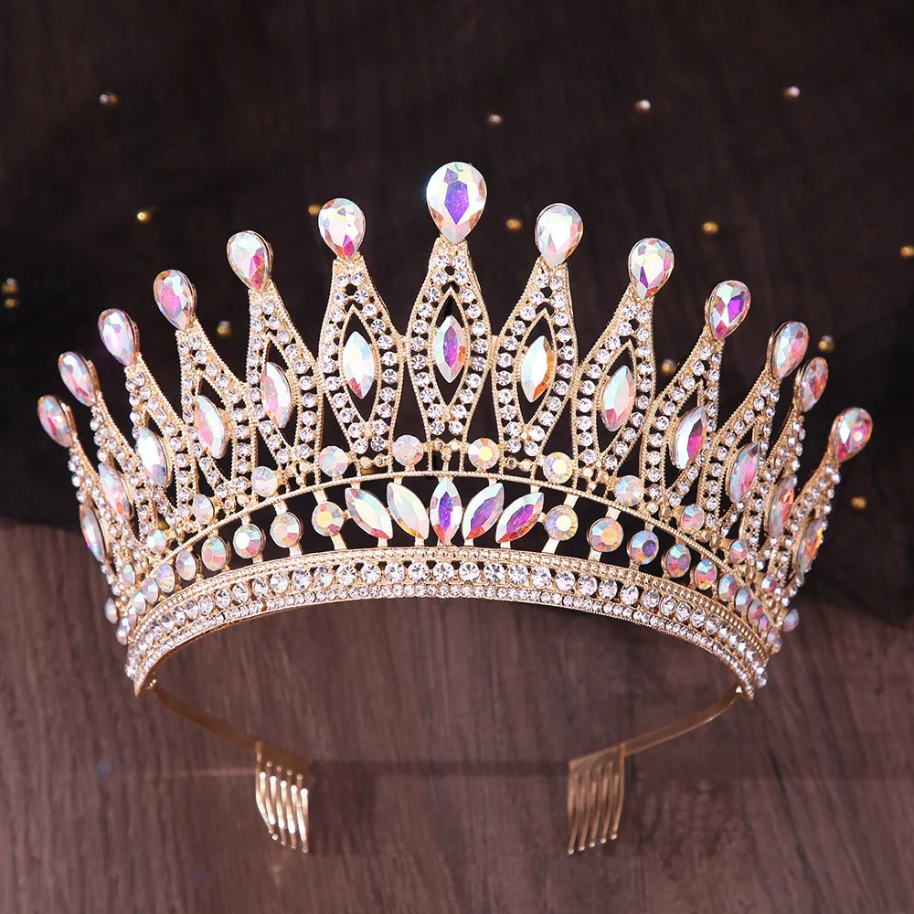 Luxury Royal Queen Wedding Crown With Comb Women Large Lime Green Crystal Banquet Tiaras Party Costume Hair Jewelry Accessories