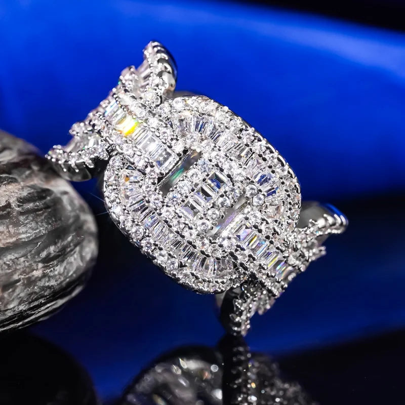Attractive Shiny Rings with Chain Linked Design Brilliant Cubic Zirconia Accessory Female Wedding Party Jewelry