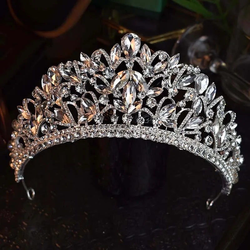 Luxury Silver Color Crystal Flowers Bridal Tiaras CZ Crown Rhinestone Pageant Diadem Headpieces Wedding Hair Accessories