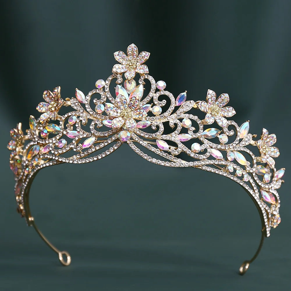 10 Colors Baroque Luxury Flowers Crystal Opal Crown For Women Girls Wedding Bridal Birthday Party Tiaras Hair Dress Accessories
