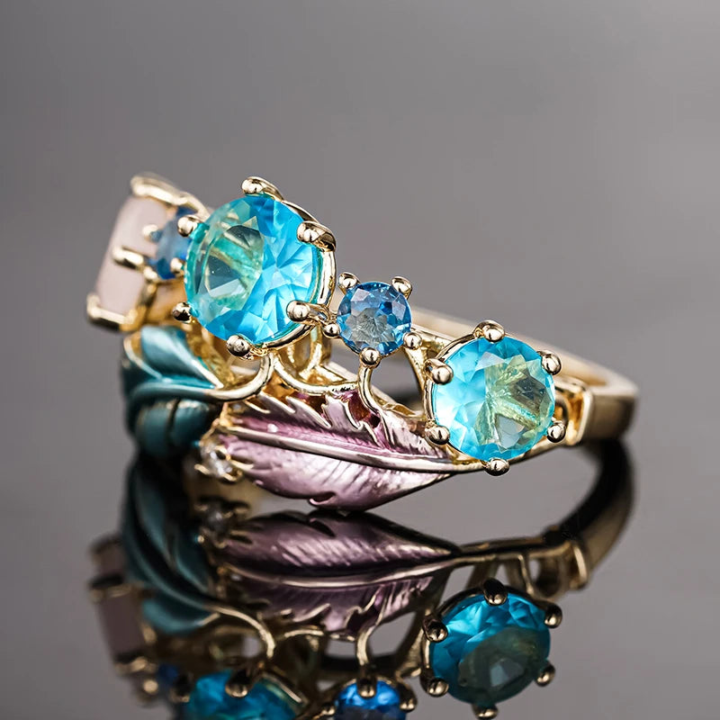 Artistic Feather Rings for Women Graceful Temperament Finger Accessories for Party Female Delicate Grand Jewelry