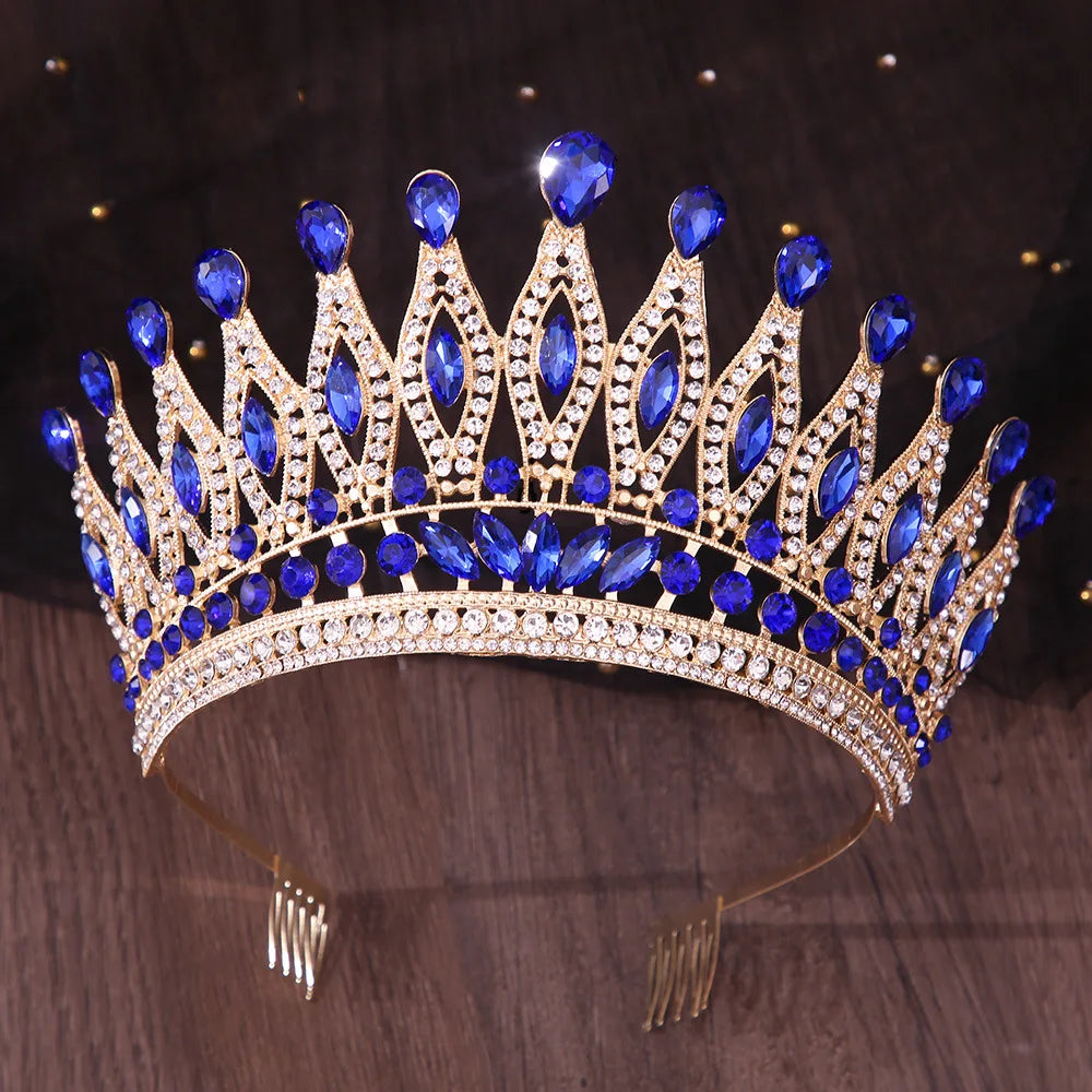 Luxury Royal Queen Wedding Crown With Comb Women Large Lime Green Crystal Banquet Tiaras Party Costume Hair Jewelry Accessories