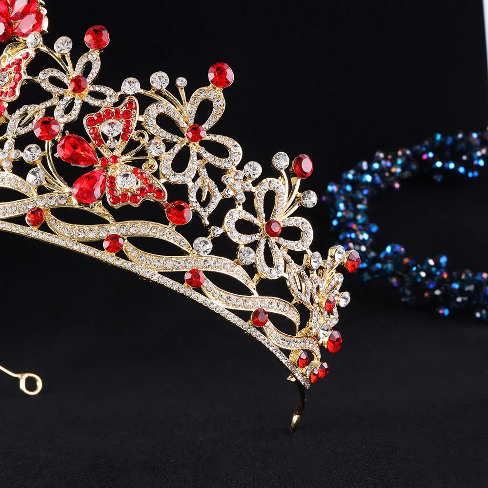 10 Colors New Baroque Pink Crystal Butterfly Bridal Tiara Crown Rhinestone Diadem Veil Tiaras Wedding Hair Accessories Headpiece