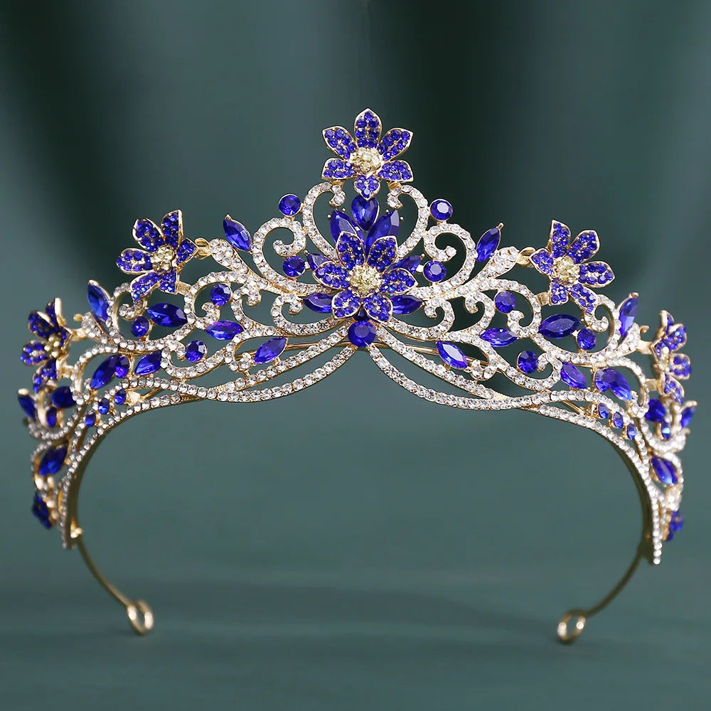 10 Colors Baroque Luxury Flowers Crystal Opal Crown For Women Girls Wedding Bridal Birthday Party Tiaras Hair Dress Accessories