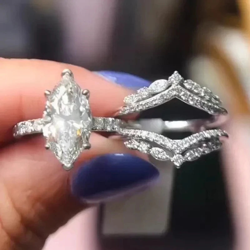 Attractive Wedding Rings Set for Women Delicate Temperament Engagement Jewelry Set Exquisite Bright Party Accessories Hot