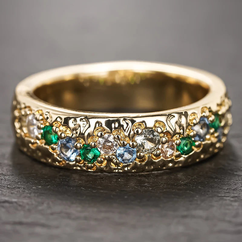 Gold Color Women Rings with Colorful Cubic Zirconia Wedding Trendy Accessories Fashion Contracted Female Party Jewelry