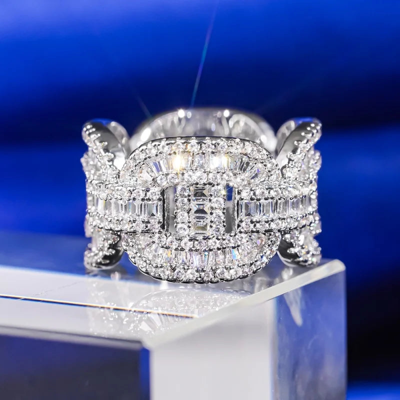 Attractive Shiny Rings with Chain Linked Design Brilliant Cubic Zirconia Accessory Female Wedding Party Jewelry
