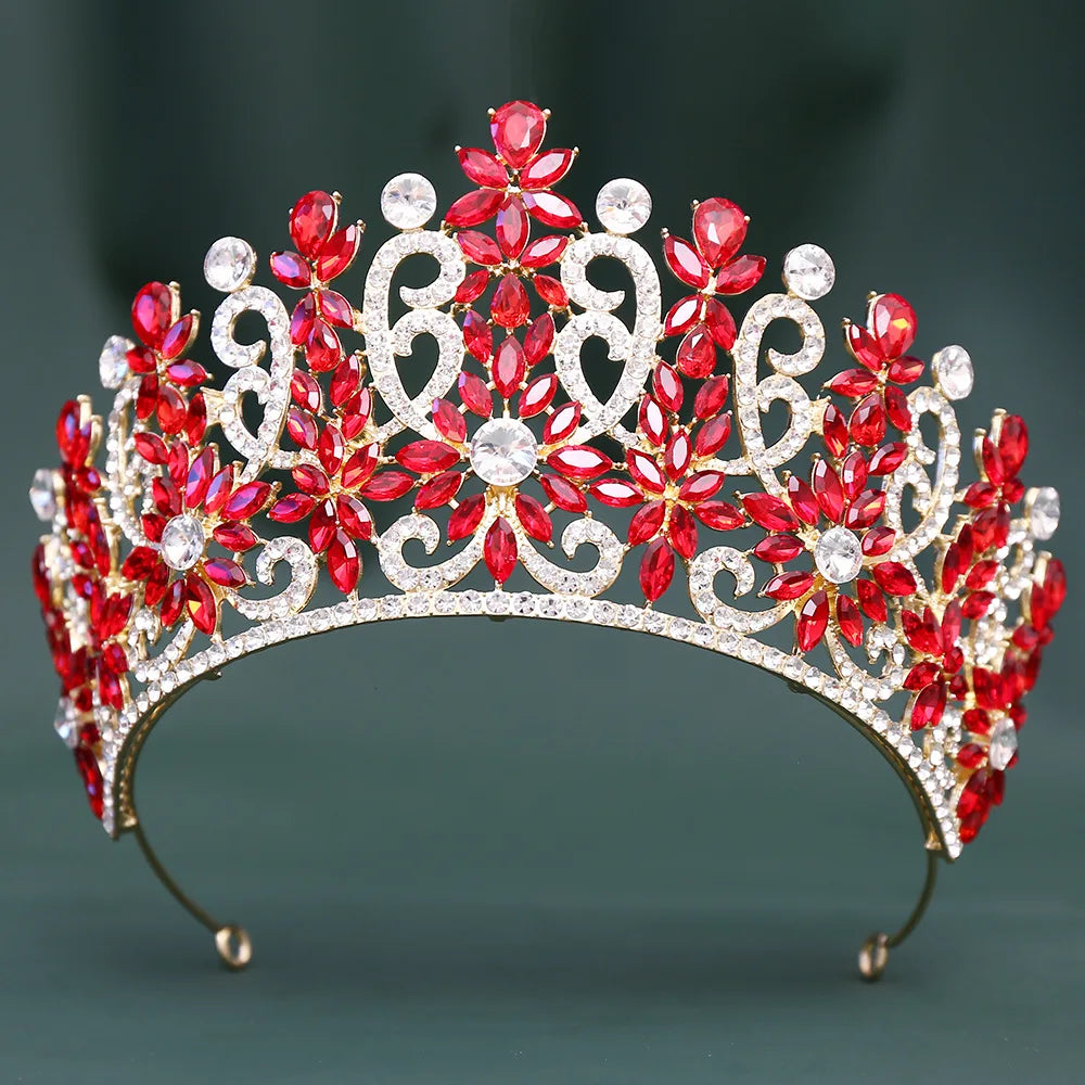 Blue Pink Opal Crystal Royal Queen Wedding Crown Rhinestone Bridal Diadem Pageant Headdress Party Tiaras Hair Dress Accessories