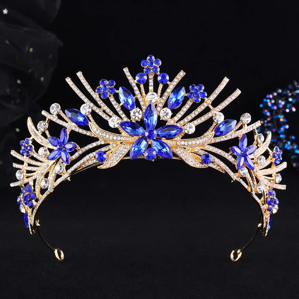 8 Colors Vintage Luxury Sparkly Flower Crystal Tiara For Women Wedding Girls Birthday Party Bride Crown Hair Accessories