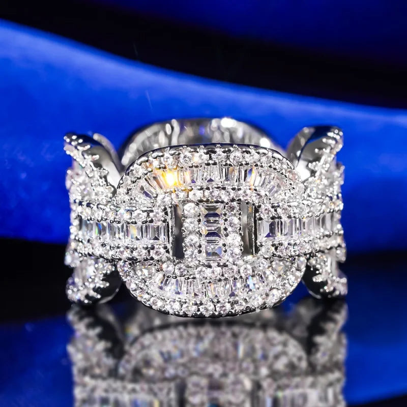 Attractive Shiny Rings with Chain Linked Design Brilliant Cubic Zirconia Accessory Female Wedding Party Jewelry