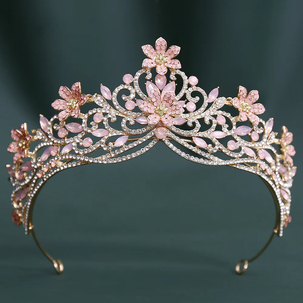 10 Colors Baroque Luxury Flowers Crystal Opal Crown For Women Girls Wedding Bridal Birthday Party Tiaras Hair Dress Accessories