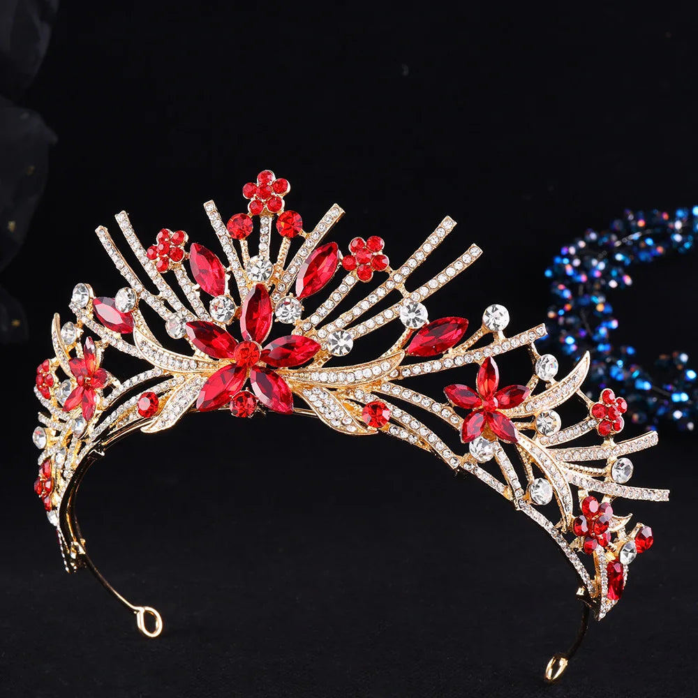 8 Colors Vintage Luxury Sparkly Flower Crystal Tiara For Women Wedding Girls Birthday Party Bride Crown Hair Accessories