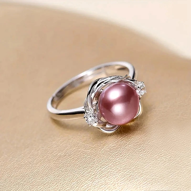 Romantic Rings with Pink Imitation Pearl Fashion Stylish Finger Accessory for Engagement Dainty Wedding Jewelry