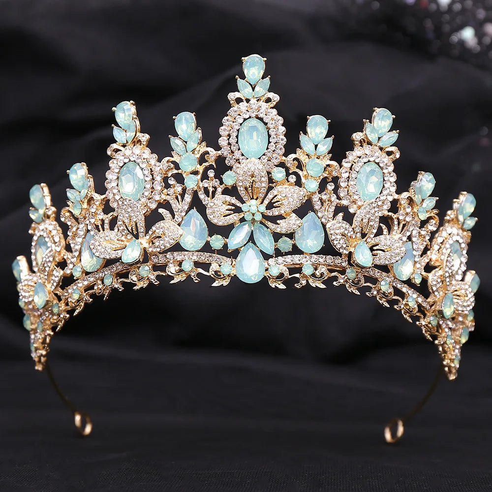 Retro Rose Water Drop Flower Crystal Bridal Tiara Crown Rhinestone Diadem Veil Tiaras Wedding Hair Accessories Headpiece