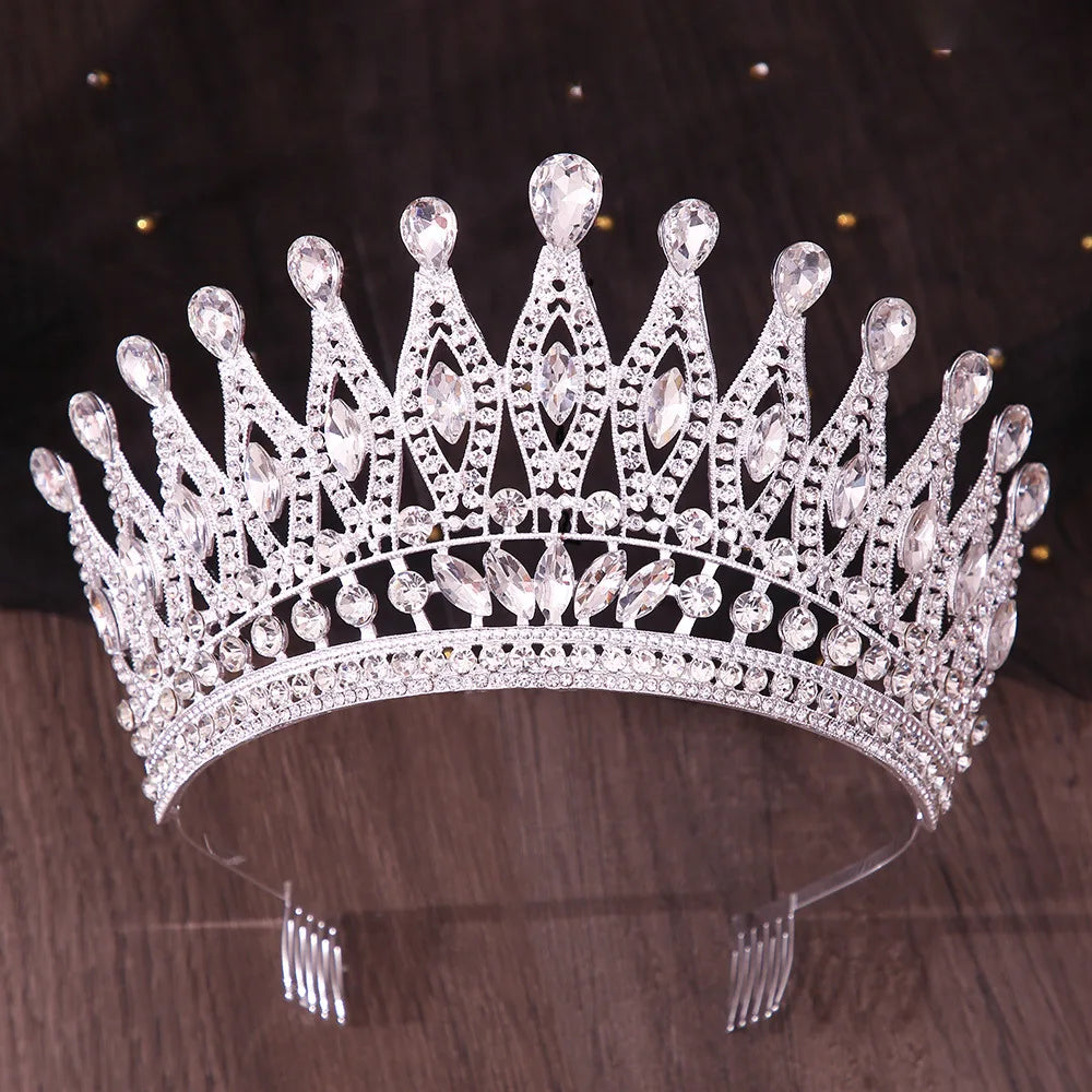 Luxury Royal Queen Wedding Crown With Comb Women Large Lime Green Crystal Banquet Tiaras Party Costume Hair Jewelry Accessories