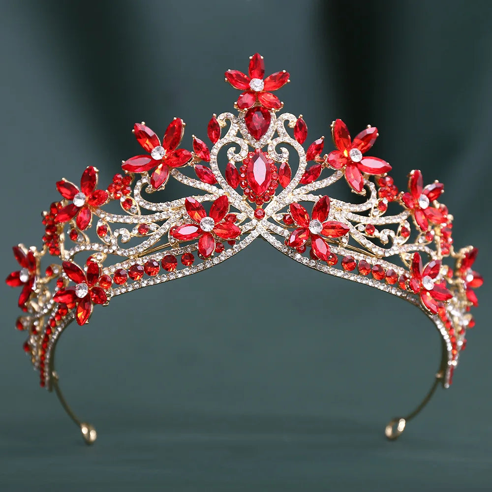 12 Colors Baroque Crystal Flower Blue Opal Tiaras For Women Party Luxury Bride Diadem Rhinestone Crown Hair Accessories Jewelry