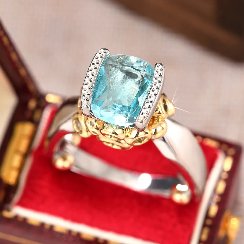 Modern Stylish Rings with Light Blue Cubic Zirconia Fresh Fashion Party Jewelry for Women Delicate Engagement Accessories
