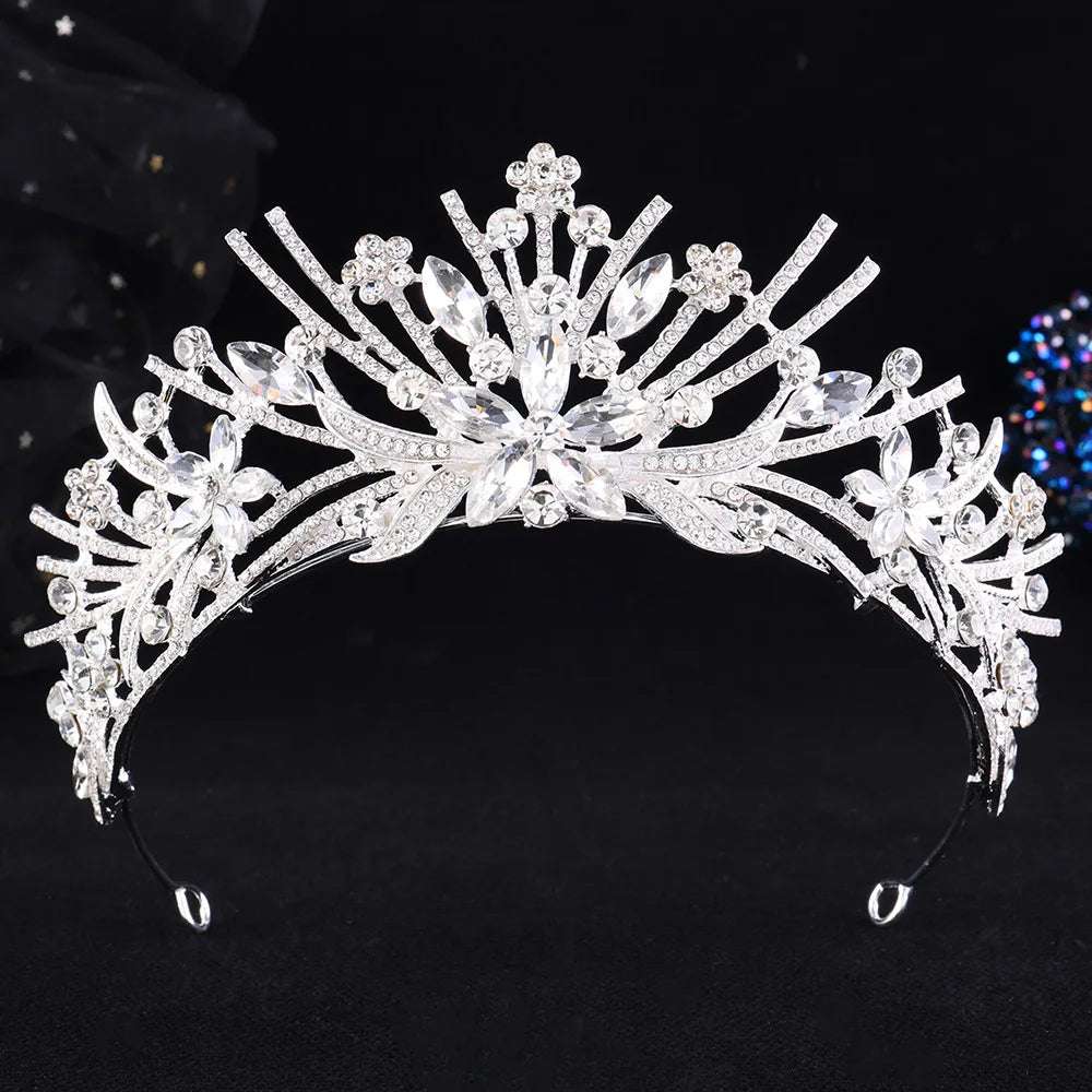 8 Colors Vintage Luxury Sparkly Flower Crystal Tiara For Women Wedding Girls Birthday Party Bride Crown Hair Accessories