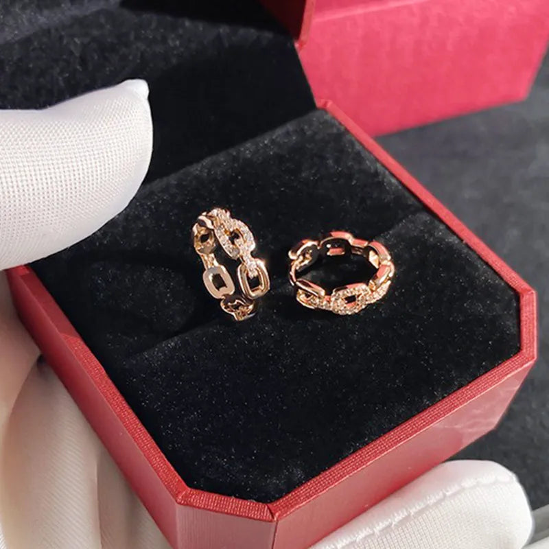 Chain Shaped Ear Loops Lady Hoop Earrings Trendy Daily Jewelry Rose Gold Color Bright Zirconia Accessories
