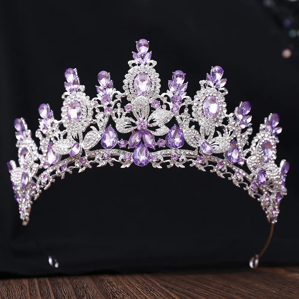 Retro Rose Water Drop Flower Crystal Bridal Tiara Crown Rhinestone Diadem Veil Tiaras Wedding Hair Accessories Headpiece