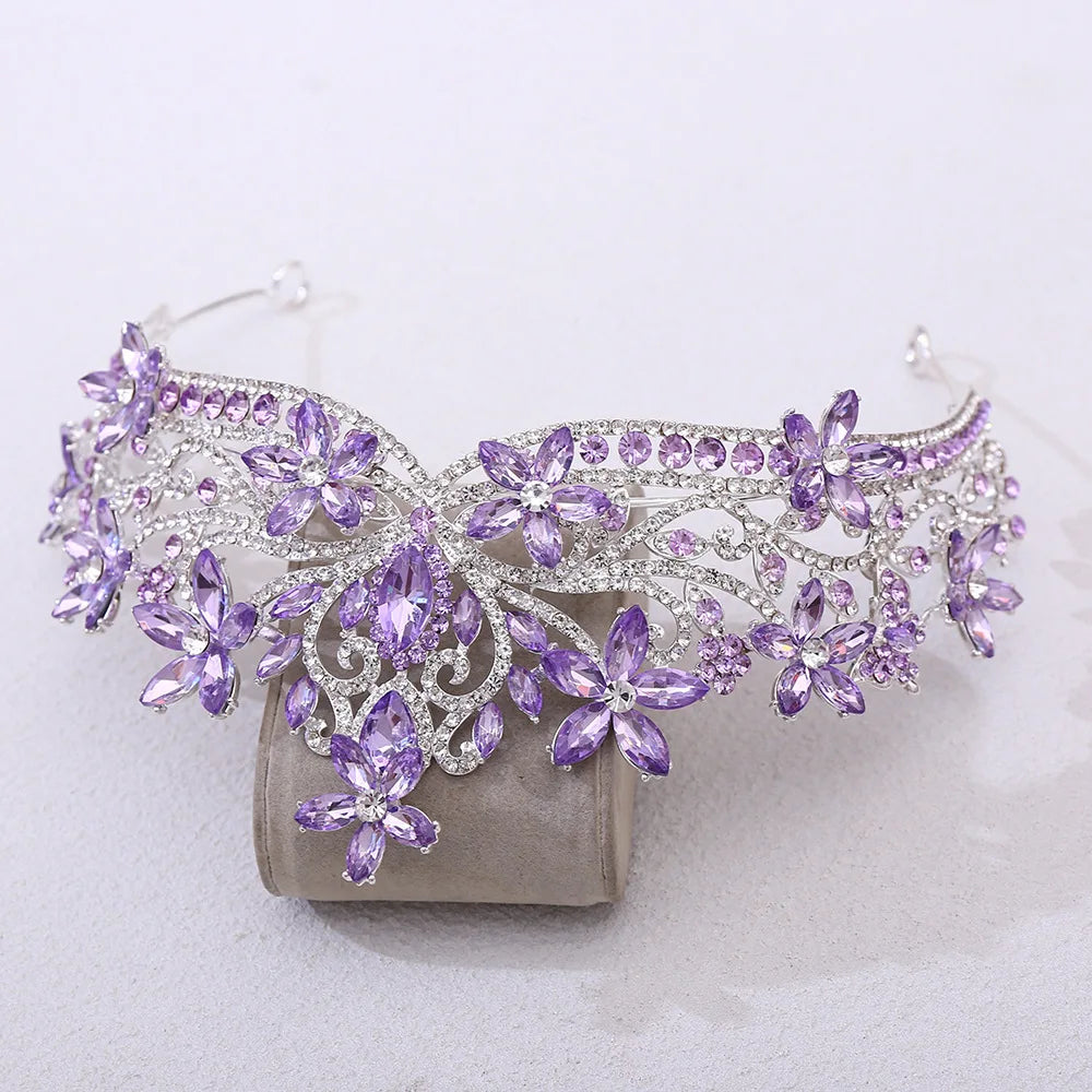 12 Colors Baroque Crystal Flower Blue Opal Tiaras For Women Party Luxury Bride Diadem Rhinestone Crown Hair Accessories Jewelry