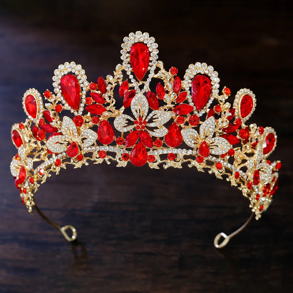 Luxury Water Drop Pink Crystal Bridal Tiara Crown Silver Color Rhinestone Diadem Veil Tiaras Wedding Hair Accessories Headpieces