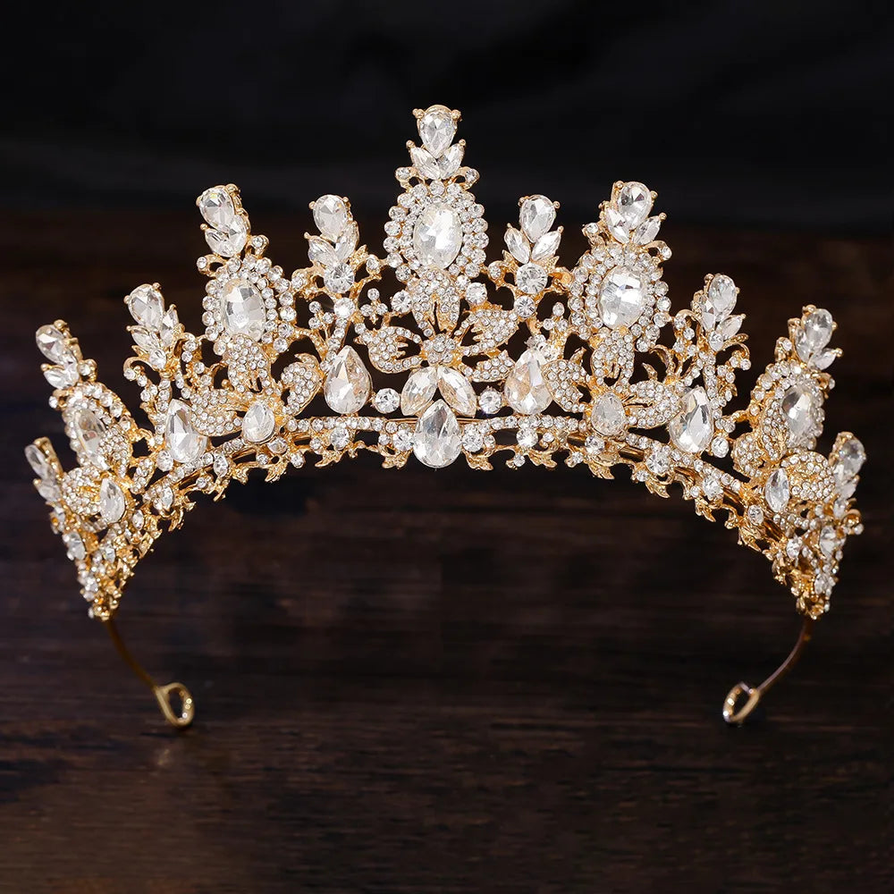 Luxury Water Drop Crystal Flower Bridal Tiaras Crown Rhinestone Pageant Diadem Headpieces Wedding Hair Accessories