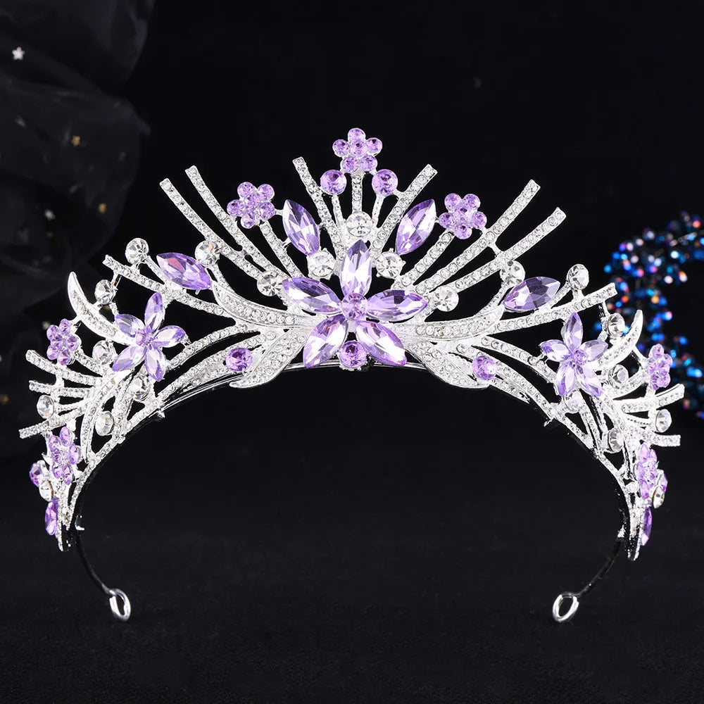 8 Colors Vintage Luxury Sparkly Flower Crystal Tiara For Women Wedding Girls Birthday Party Bride Crown Hair Accessories
