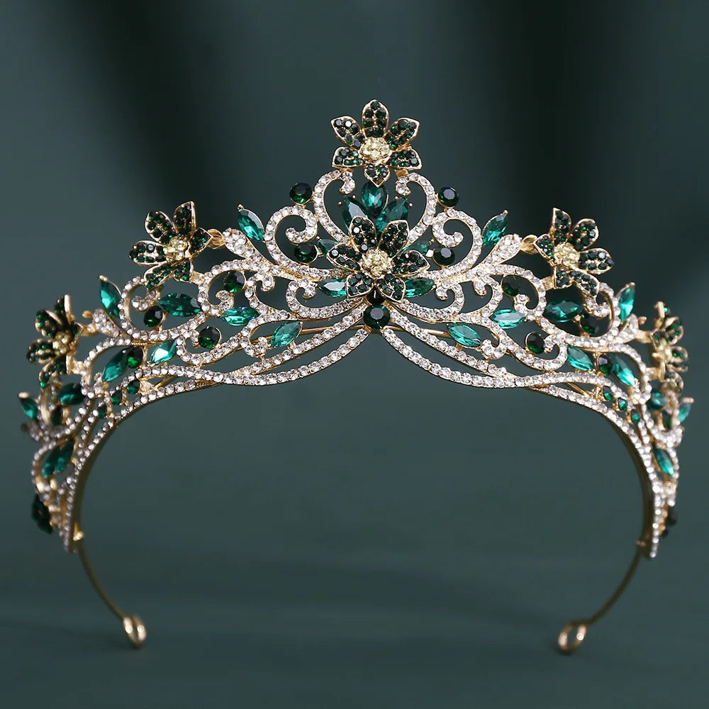 10 Colors Baroque Luxury Flowers Crystal Opal Crown For Women Girls Wedding Bridal Birthday Party Tiaras Hair Dress Accessories