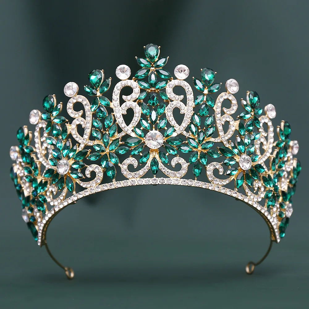 Blue Pink Opal Crystal Royal Queen Wedding Crown Rhinestone Bridal Diadem Pageant Headdress Party Tiaras Hair Dress Accessories