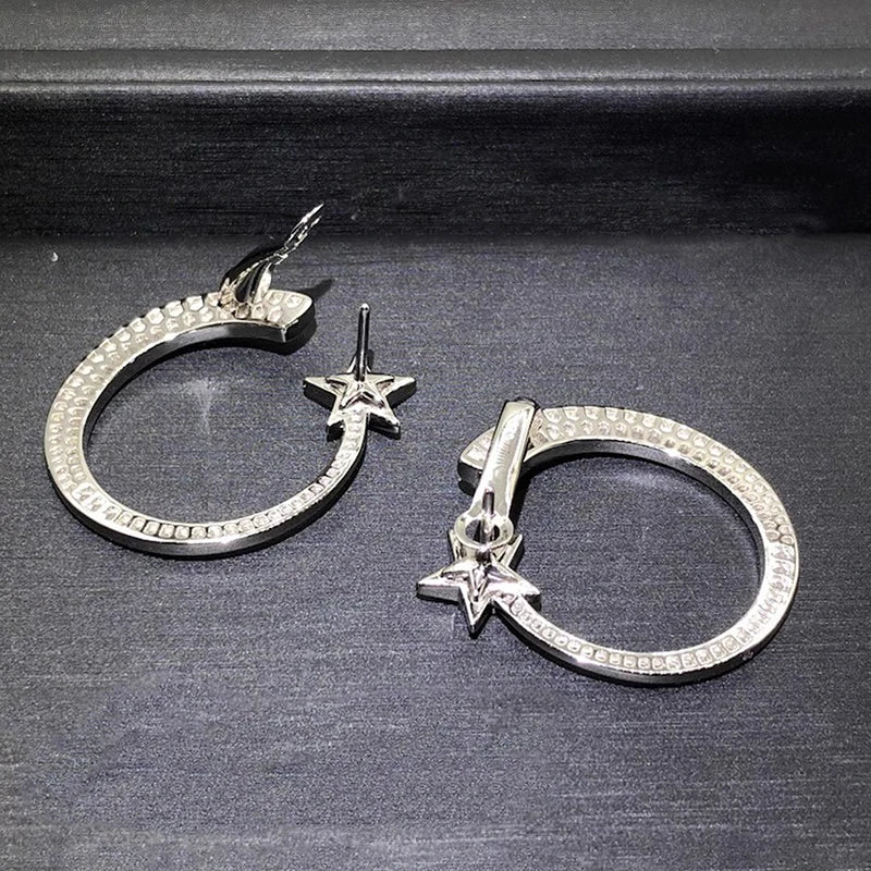 Big Circle Star Stud Earrings Full with Bling Bling Cubic Zircon Statement Earrings for Women Temperament Jewelry