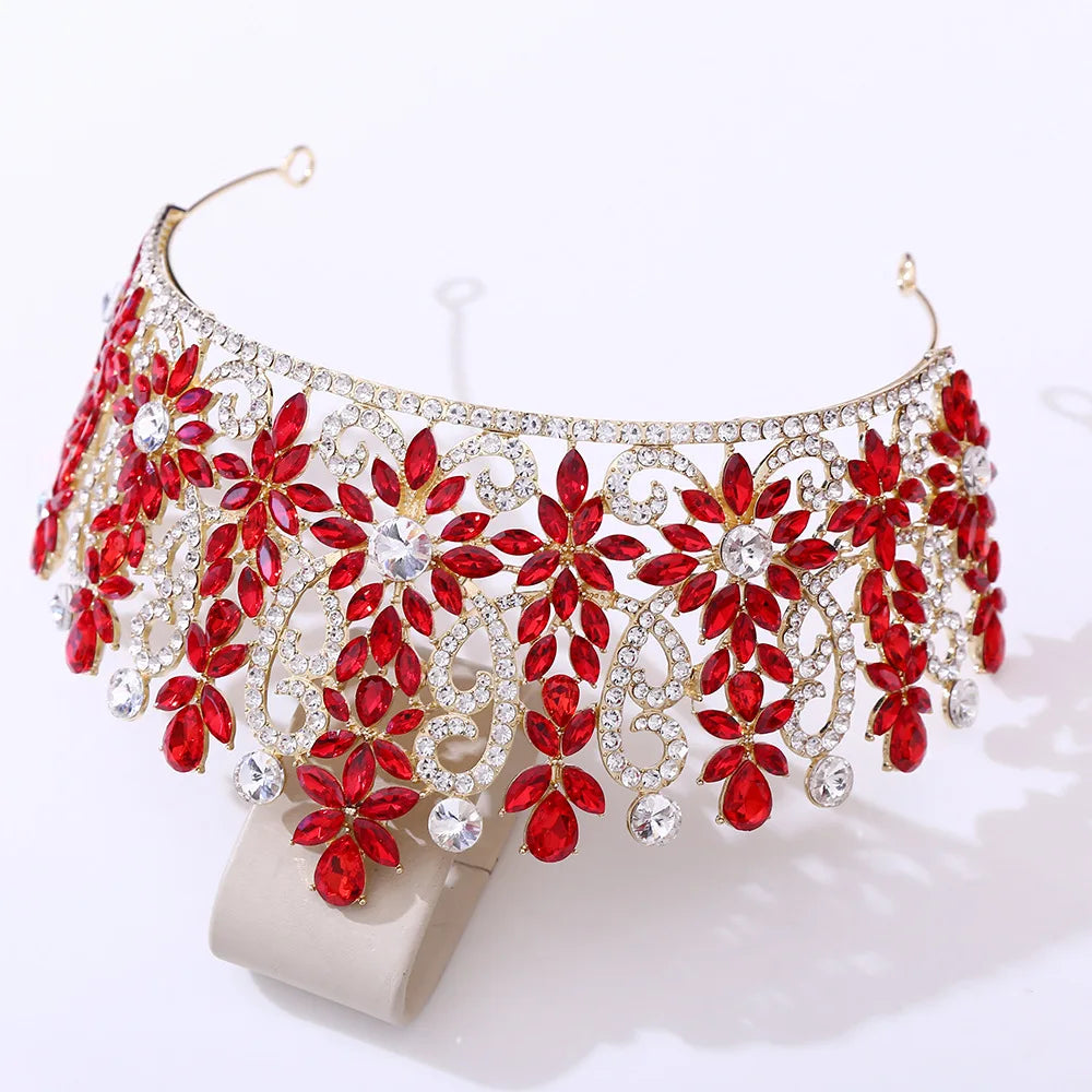 Blue Pink Opal Crystal Royal Queen Wedding Crown Rhinestone Bridal Diadem Pageant Headdress Party Tiaras Hair Dress Accessories