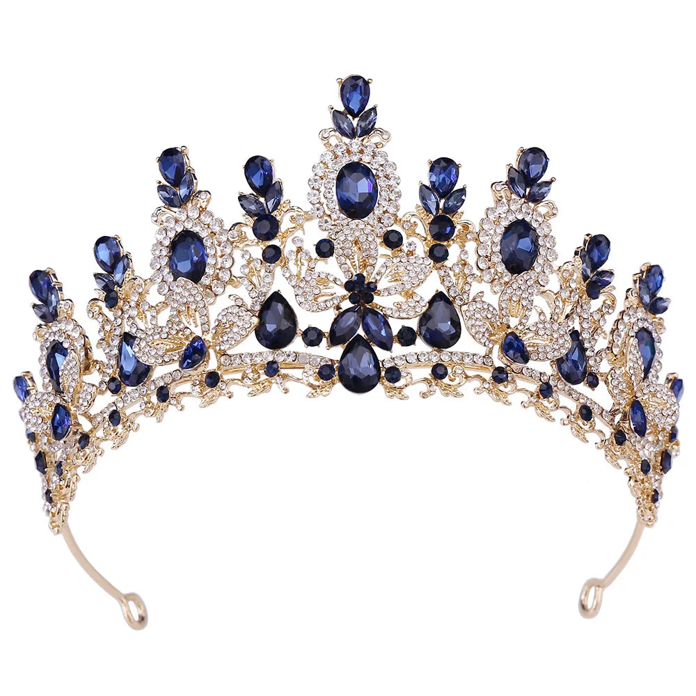 Retro Rose Water Drop Flower Crystal Bridal Tiara Crown Rhinestone Diadem Veil Tiaras Wedding Hair Accessories Headpiece