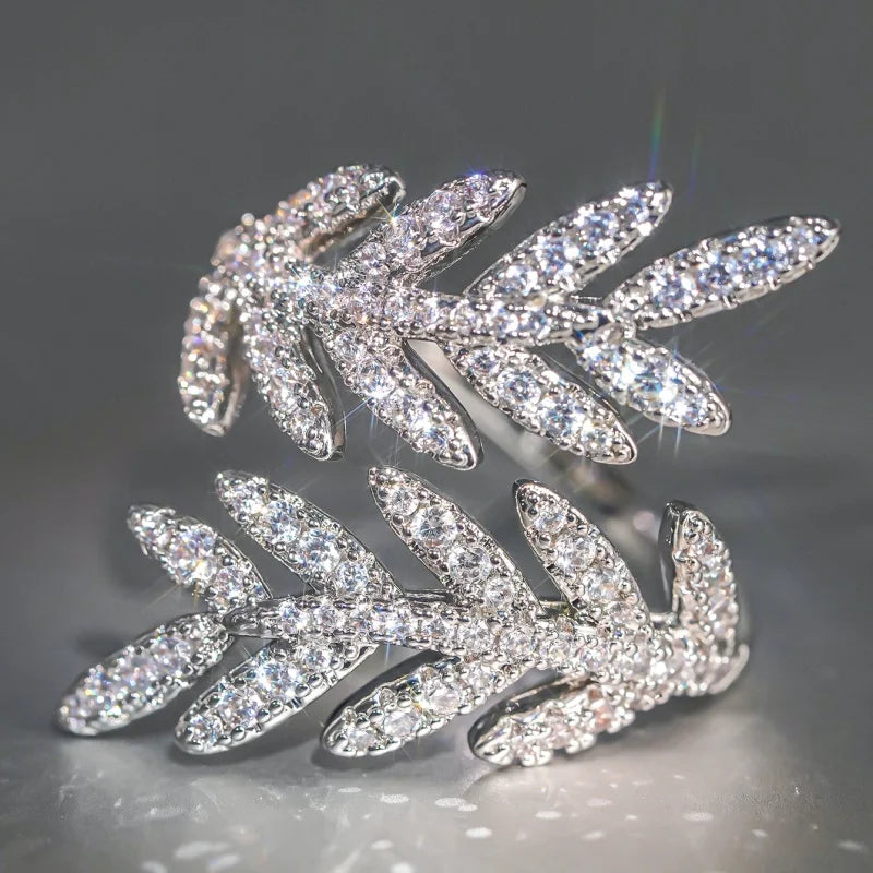 Fashion Opening Rings with Shiny Cubic Zirconia Delicate Elegant Female Accessories Temperament Party Jewelry