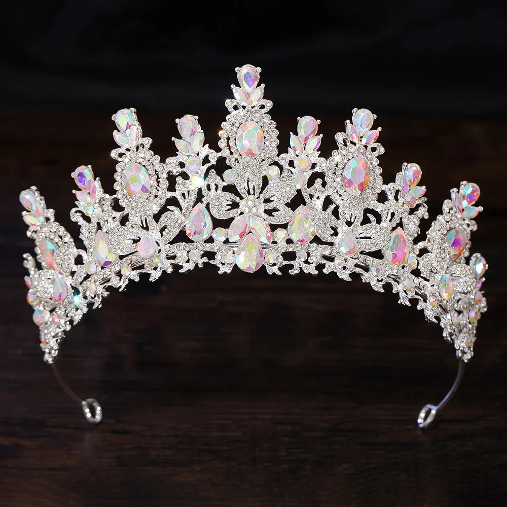 Luxury Water Drop Crystal Flower Bridal Tiaras Crown Rhinestone Pageant Diadem Headpieces Wedding Hair Accessories