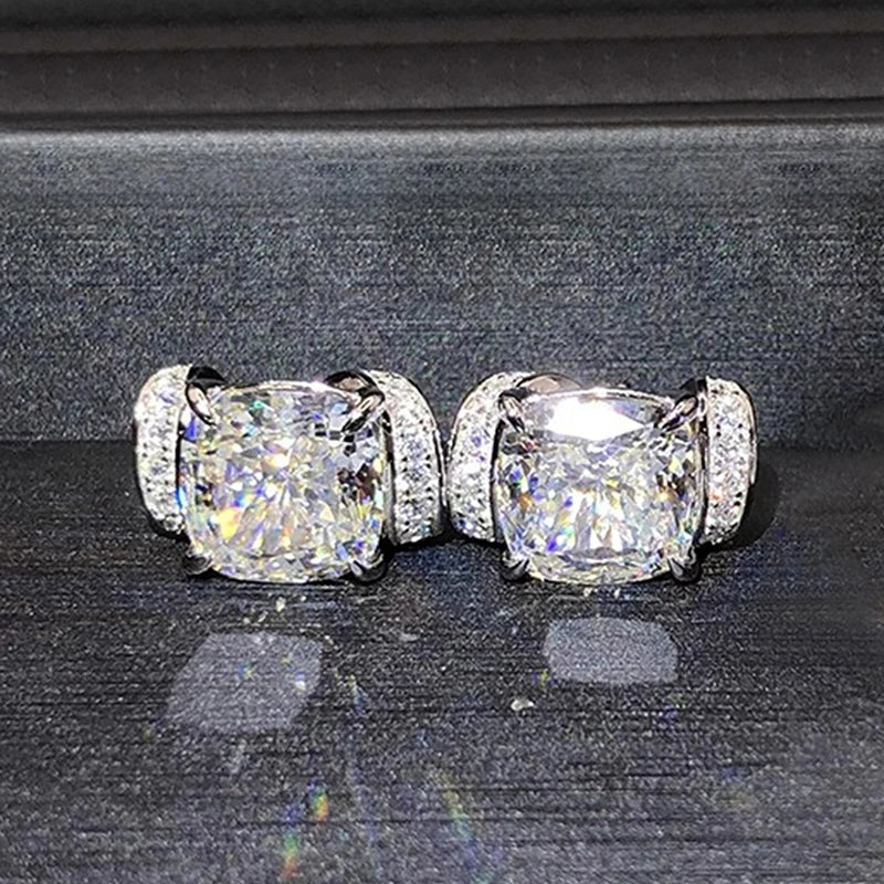 Women's CZ Stud Earrings Crystal Silver Color Luxury Trendy New Earrings Wedding Party Temperament Jewelry