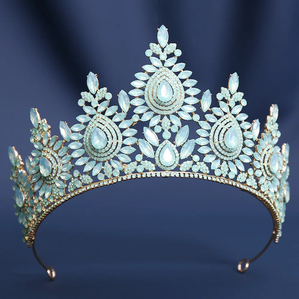 8 Colors Large Opal Crystal Tiara For Women Rhinestone Pageant Diadem Wedding Party Bridal Crown Hair Accessories