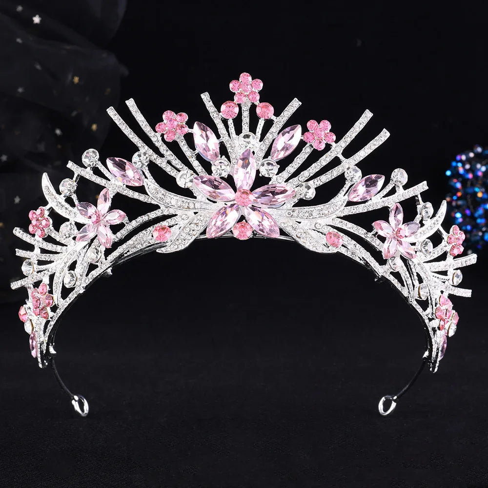 8 Colors Vintage Luxury Sparkly Flower Crystal Tiara For Women Wedding Girls Birthday Party Bride Crown Hair Accessories