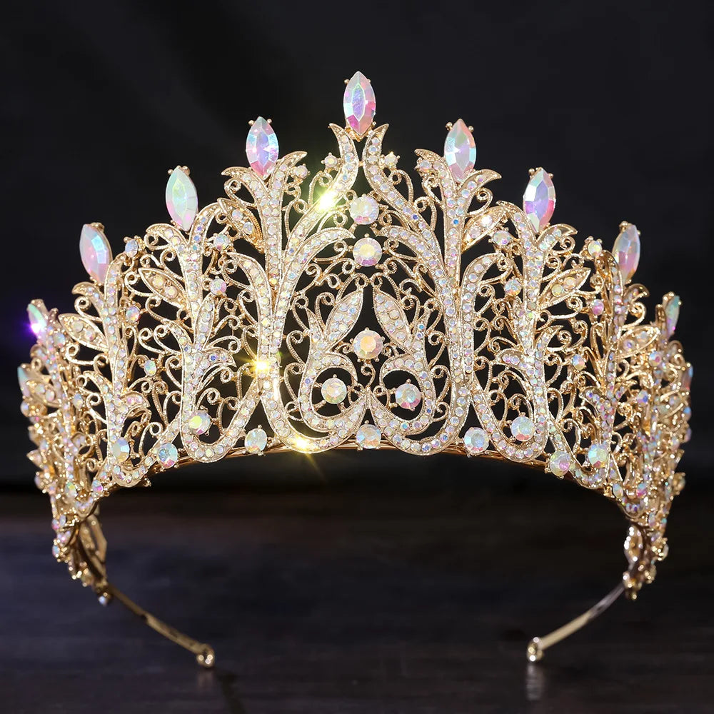 6 Colors Baroque Vintage Water Drop Bridal Crown Princess Big Tiara for Party Birthday Wedding Dress Hair Jewelry