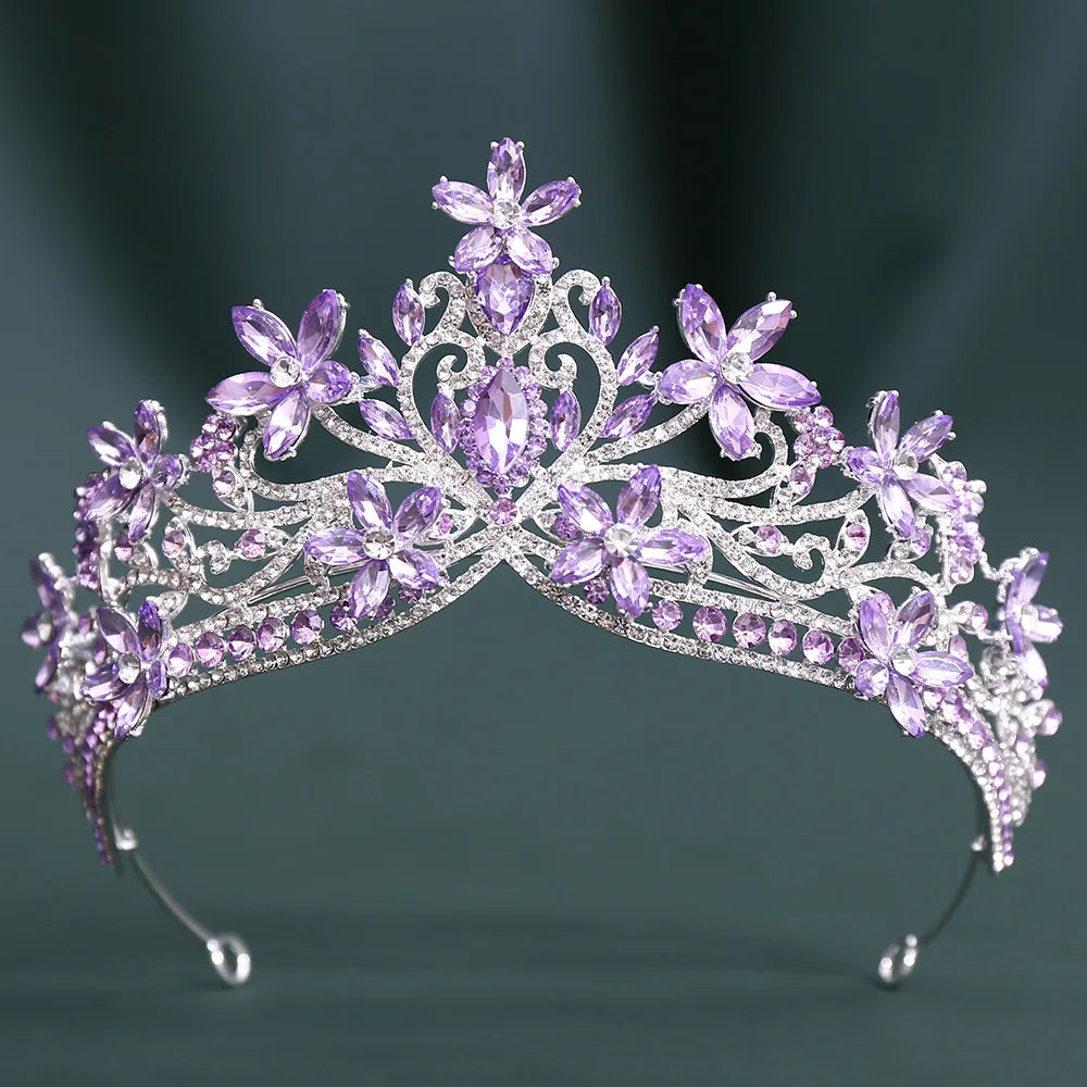 12 Colors Baroque Crystal Flower Blue Opal Tiaras For Women Party Luxury Bride Diadem Rhinestone Crown Hair Accessories Jewelry