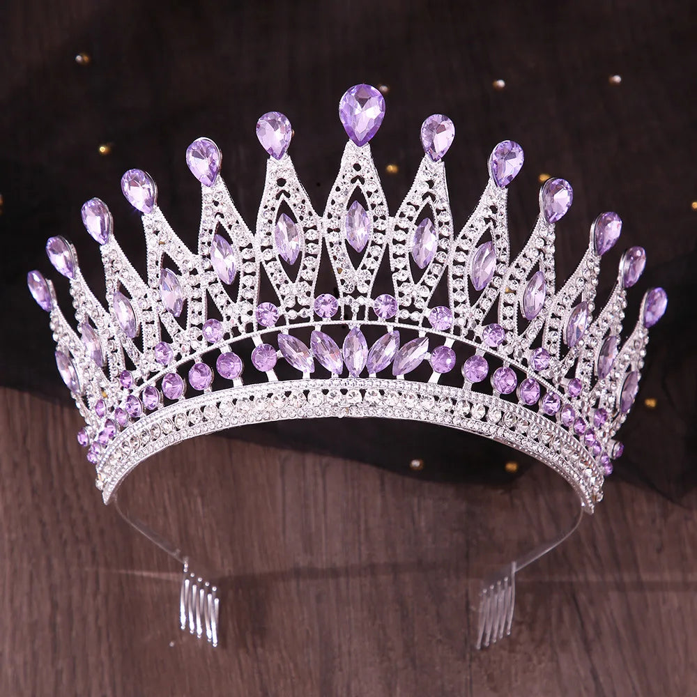 Luxury Royal Queen Wedding Crown With Comb Women Large Lime Green Crystal Banquet Tiaras Party Costume Hair Jewelry Accessories