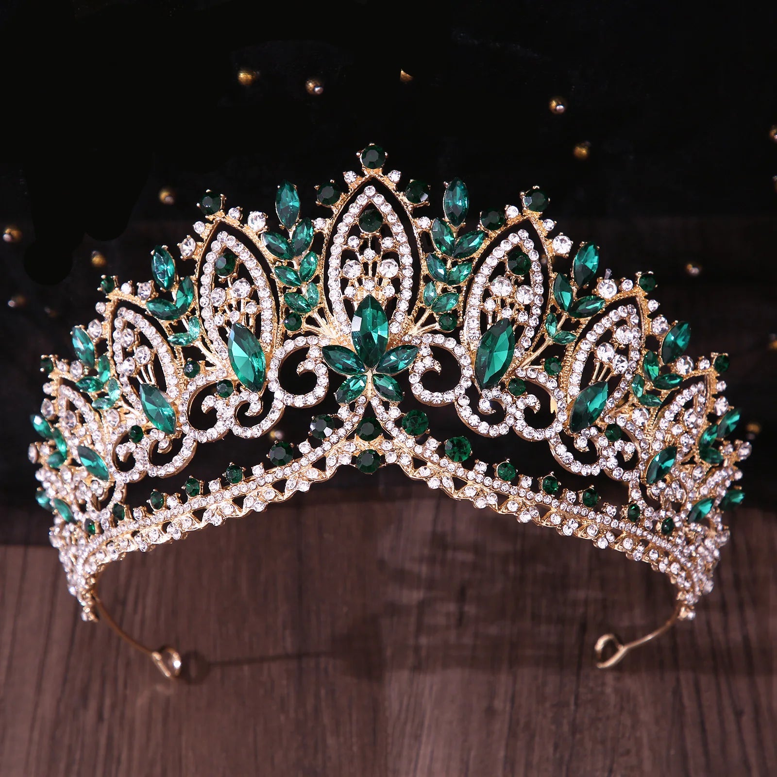 Luxury Bling Green Crystal Bridal Tiaras Crown For Women Rhinestone Pageant Prom Diadem Wedding Hair Accessories Jewelry