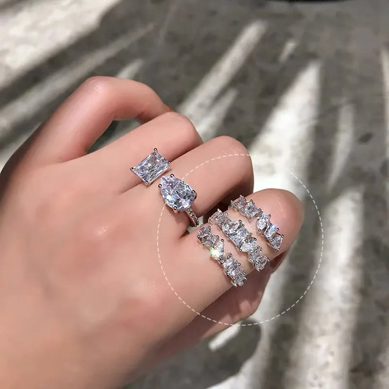Trendy Geometric Cubic Zirconia Finger Rings for Women Three Layers Design Luxury Daily Party Accessories Jewelry